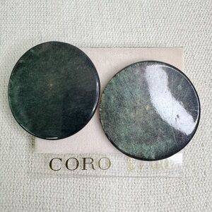 Coro Forest Green Circular Earrings Vintage 1970’s-80’s Retro Pop Atomic Acrylic